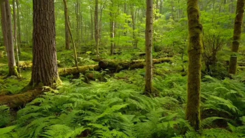Un frondoso bosque es bañado por luz