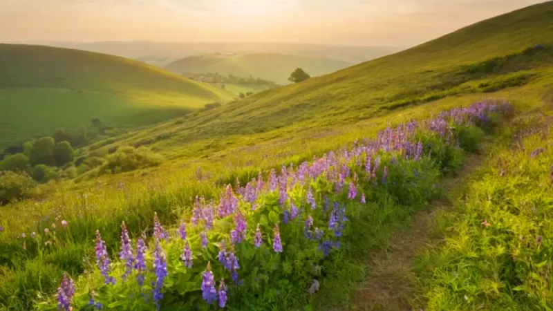 Persona sola en un inmenso campo florido