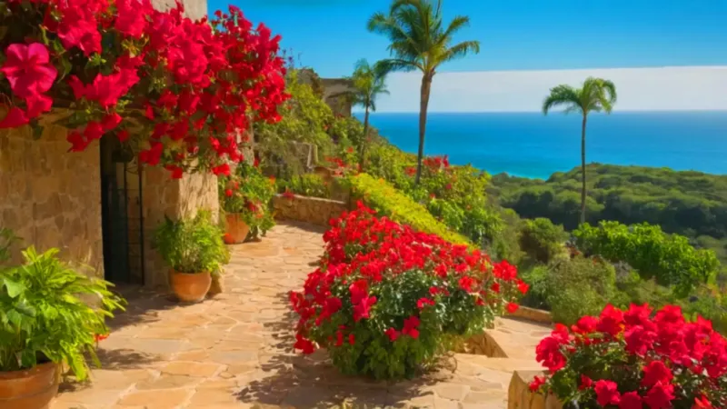 Un jardín en terrazas desciende al mar