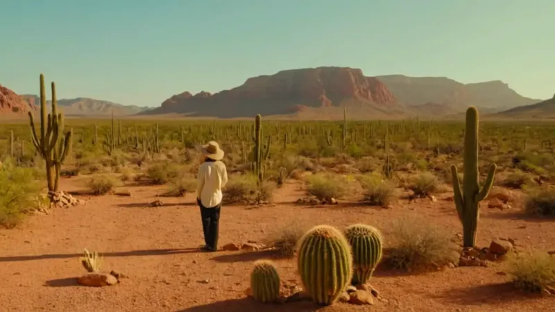 Hombre solitario contempla el árido paisaje