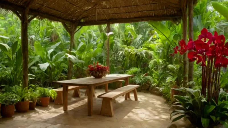 Un florista arregla flores en la jungla