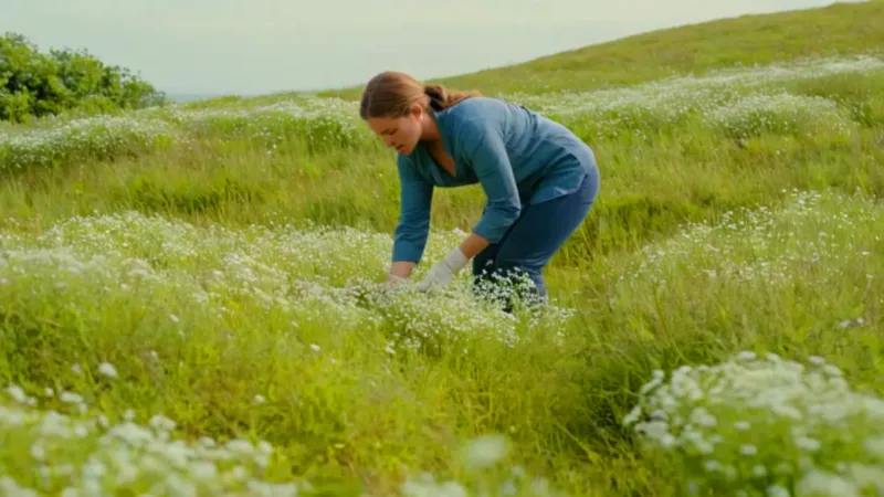 Persona cosechando en un campo de flores