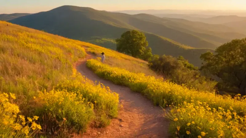 Un caminante recorre un paisaje soleado