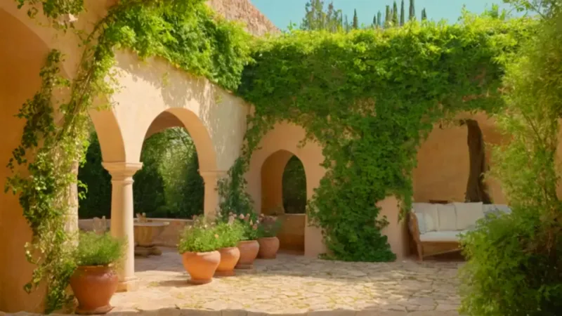 Un jardinero cuida su patio soleado