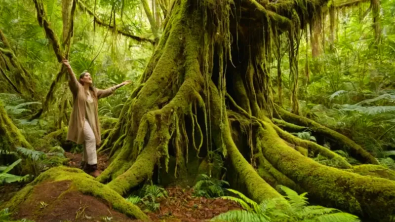 Una mujer explora la exuberante selva