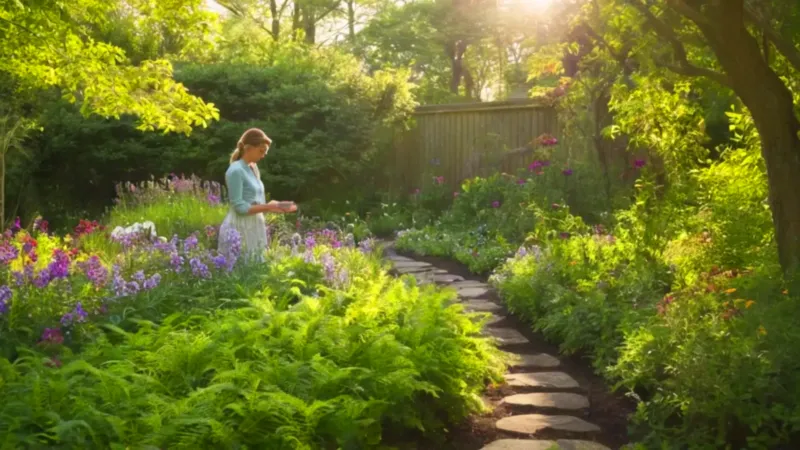 Una mujer cuida flores en el jardín