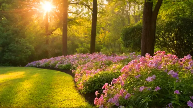 Mujer cuida su jardín al atardecer