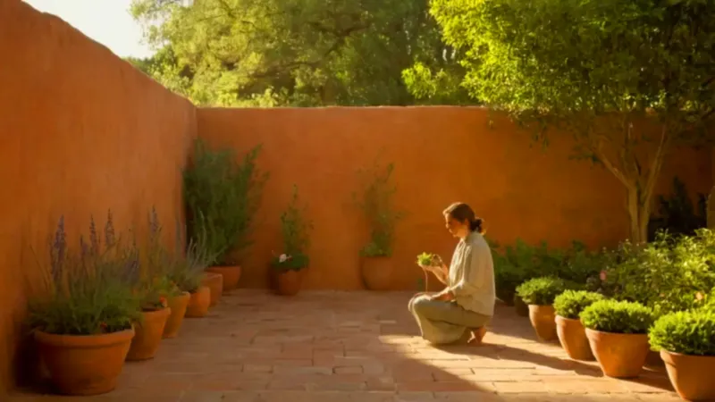 Alguien cuida el jardín al atardecer
