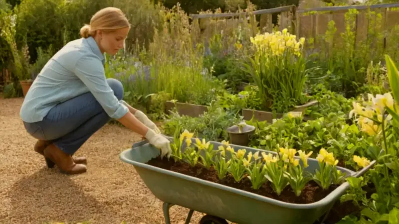 Una mujer trabaja en su jardín