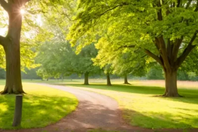 Persona contempla un gran árbol en el parque