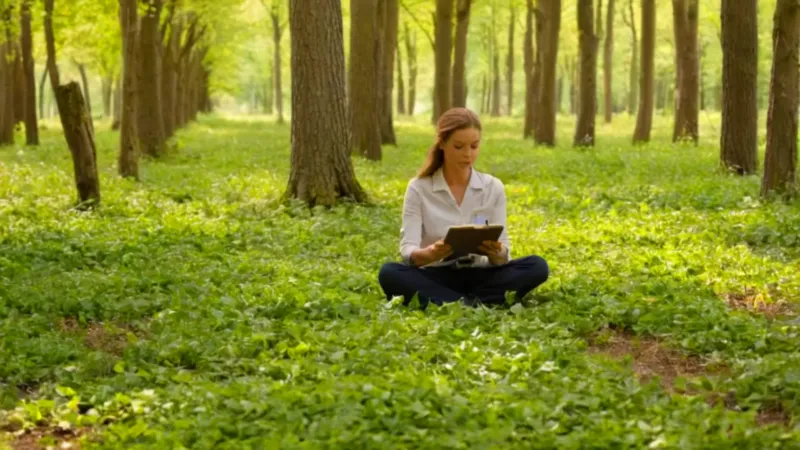 Un hombre observa un bosquecillo al atardecer