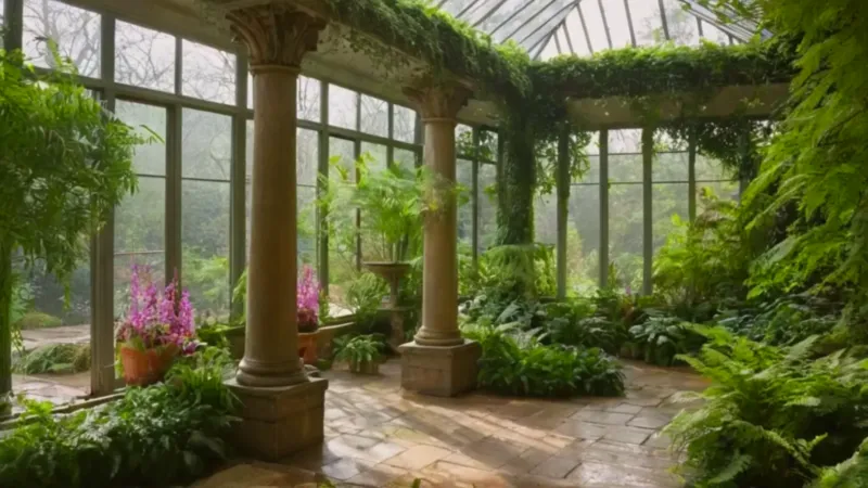 Silueta femenina en un invernadero exuberante