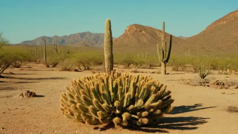 Un hombre contempla un cactus en el desierto