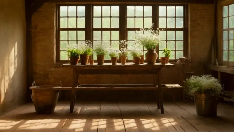 Artesana teje un velo de flores