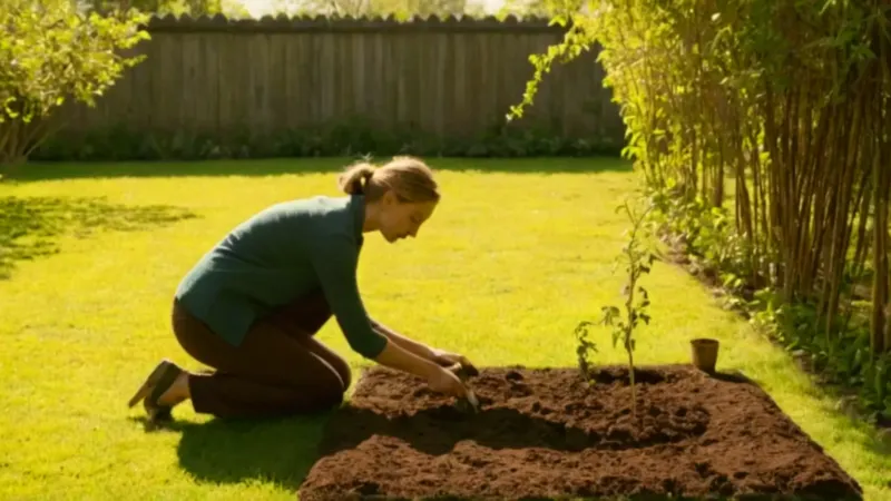Alguien planta una glicina en el jardín