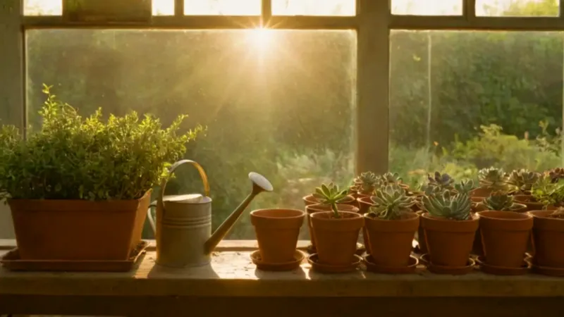 Un jardinero cuida plantas en un invernadero