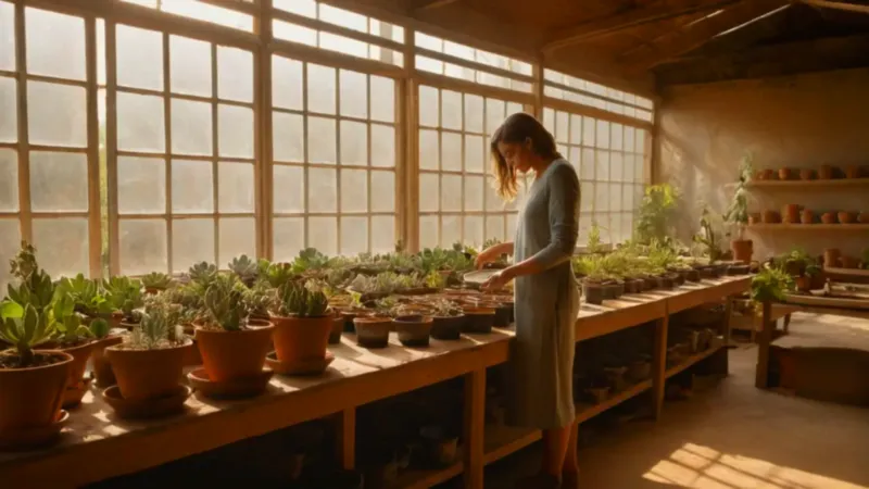 Alguien cuida plantas en un invernadero