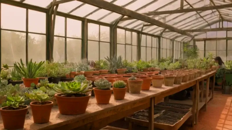 Alguien cuida plantas en un invernadero