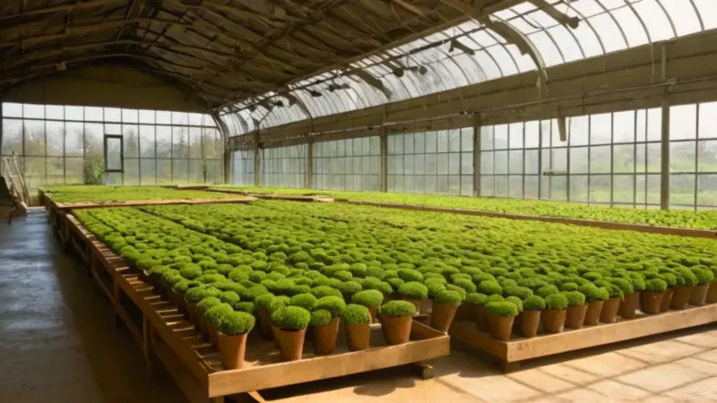 Un jardinero cuida plantas en un invernadero