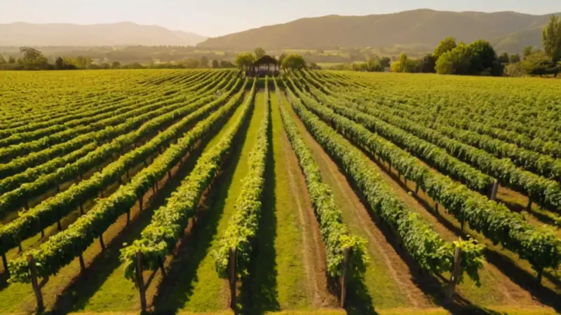 Un agricultor cuida su huerto de kiwis