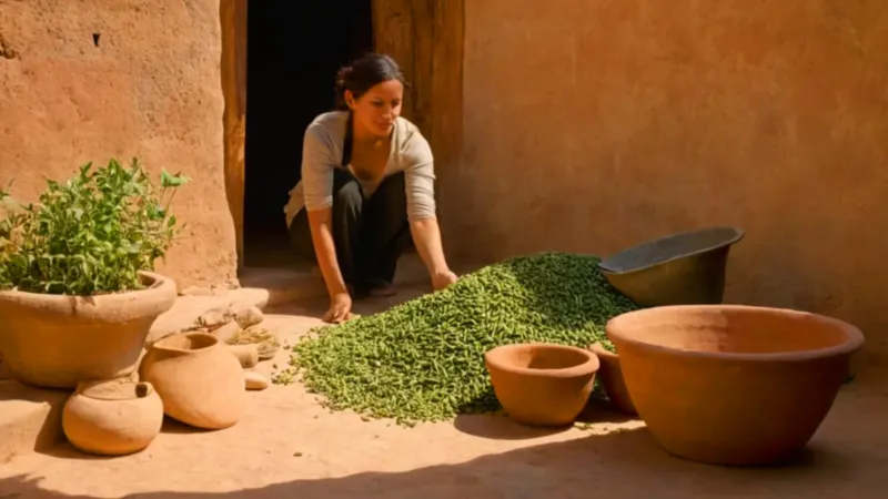 Mujer cocinando en una cocina rústica