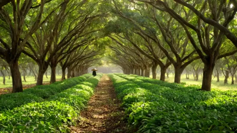 Una persona cuida su huerto de guanábanas