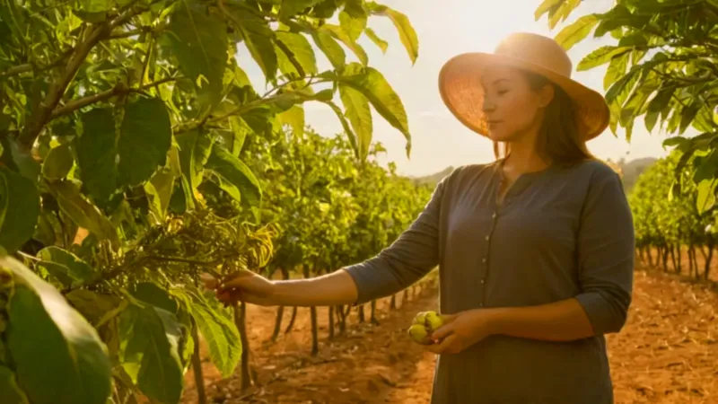 Persona cuida su árbol bajo el sol