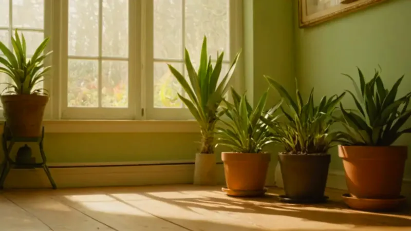 Cuidando una planta en una habitación luminosa