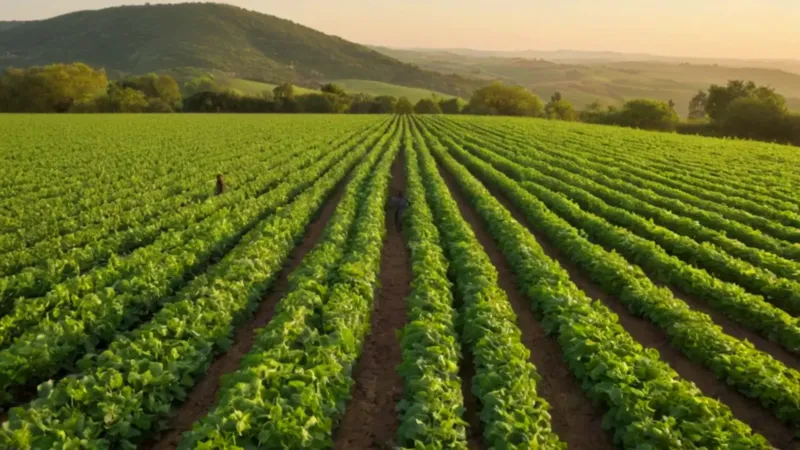Un campesino cosecha habas al atardecer