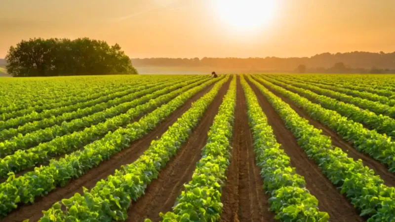 Campesino trabaja la tierra al atardecer