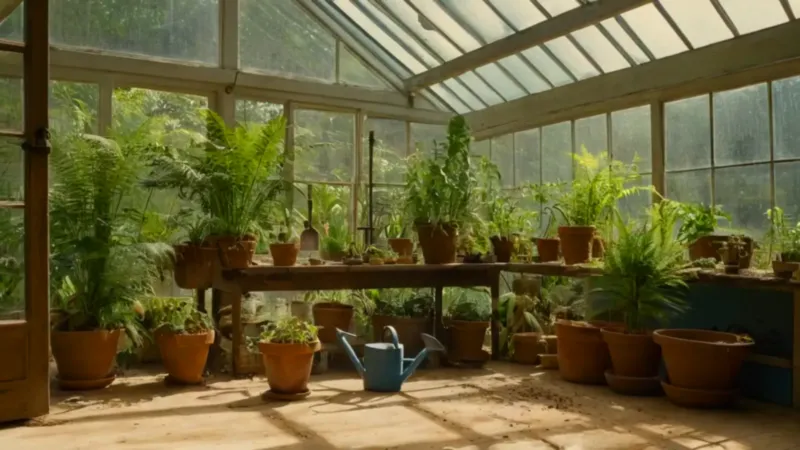 Alguien riega plantas en un invernadero