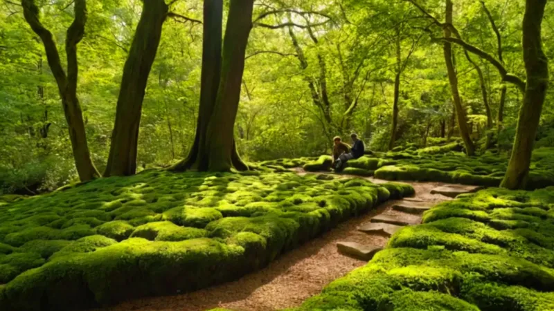Una persona en la quietud del frondoso jardín