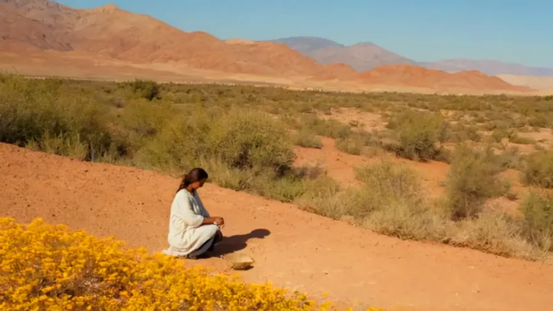 Una mujer trabaja la tierra árida