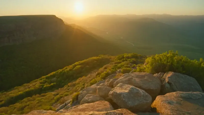 Hombre contempla el atardecer en la montaña