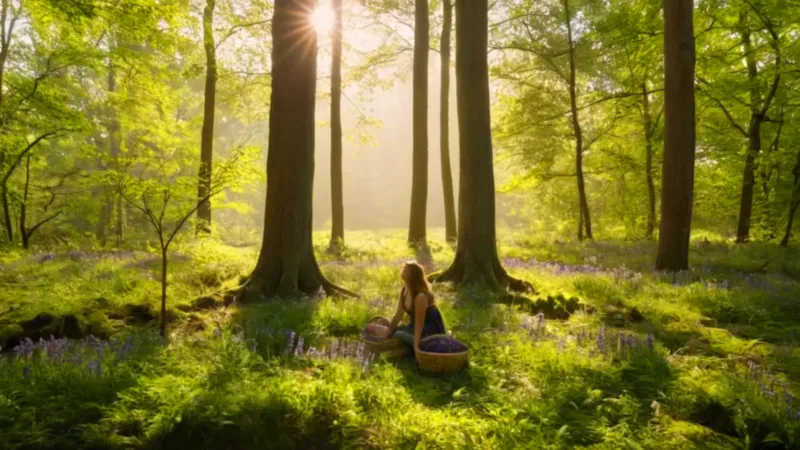 Una persona cosecha flores en el bosque