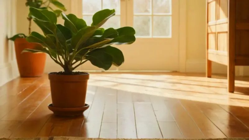 Persona cuida su planta al sol