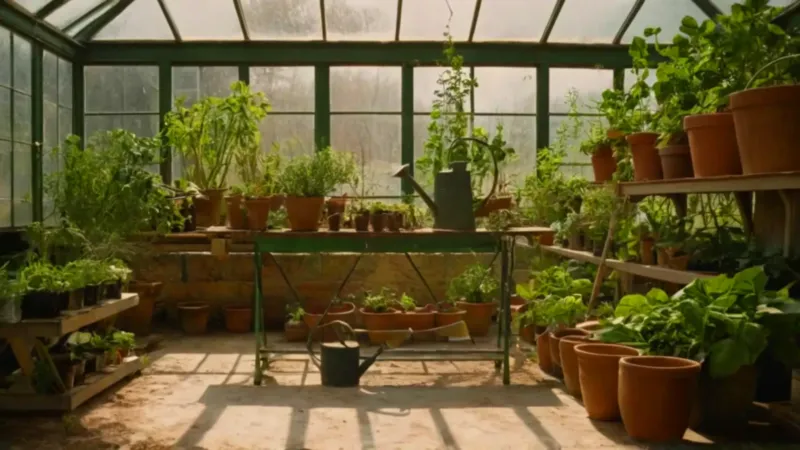 Alguien cuida plantas en un invernadero