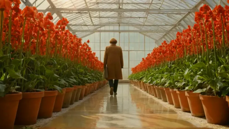 Invernadero repleto de flores rojas vibrantes