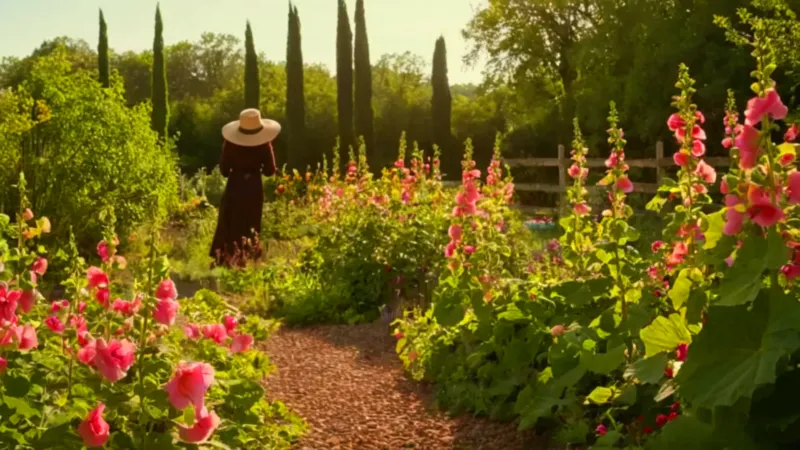 Alguien cuida su jardín al atardecer