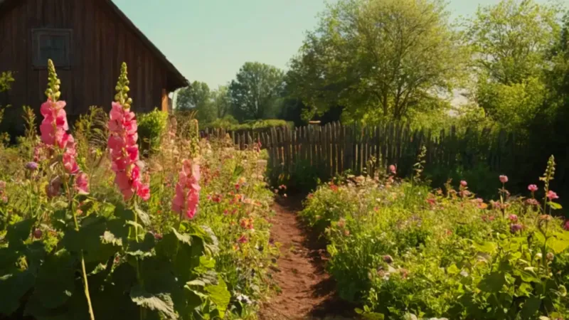 Una persona cuida su jardín florido