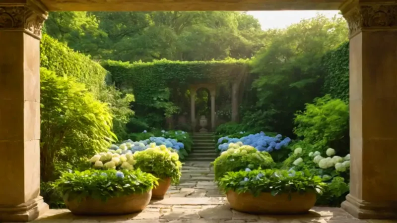 Figura solitaria en un invernadero dorado