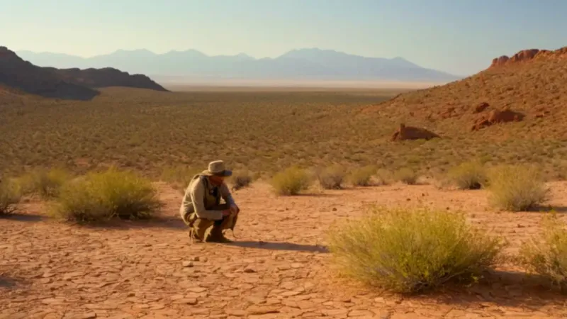 Alguien arrodillado en el vasto desierto