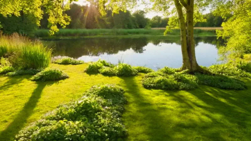 Alguien cuida un estanque con plantas