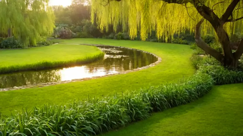 Persona contempla el estanque en calma