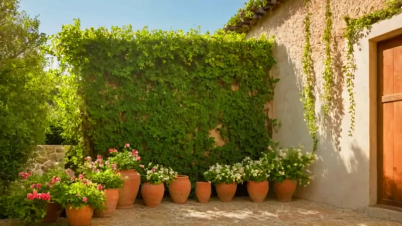 Un jardinero poda plantas en el patio