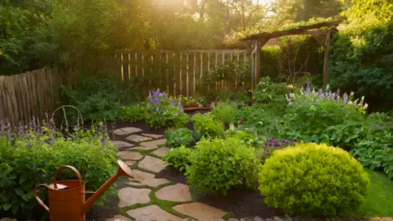 Una persona riega las plantas del jardín