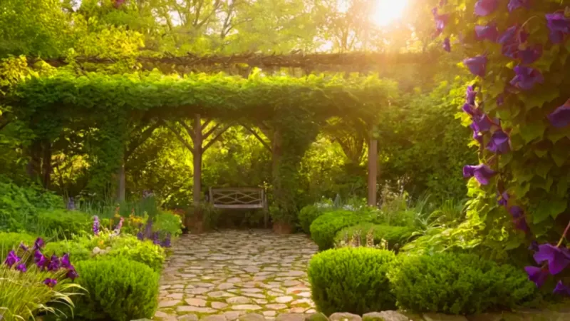 Un jardinero cuida su jardín soleado
