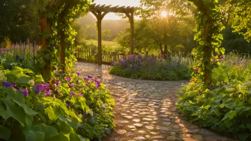 Jardinería serena en un jardín matutino