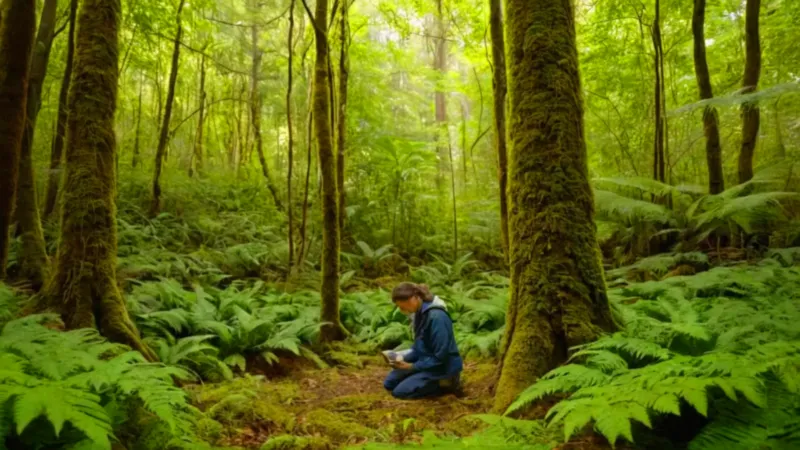 Persona inmersa en la selva exuberante