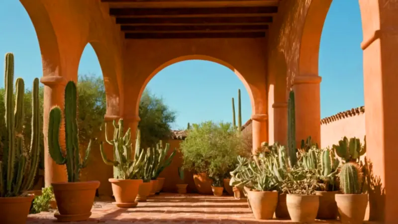 Persona cuida un cactus en patio soleado